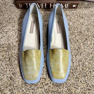 Vtg Partners Brazil Loafers 8M Square Toe Blue Lime Green Croc Leather Y2K 90s
